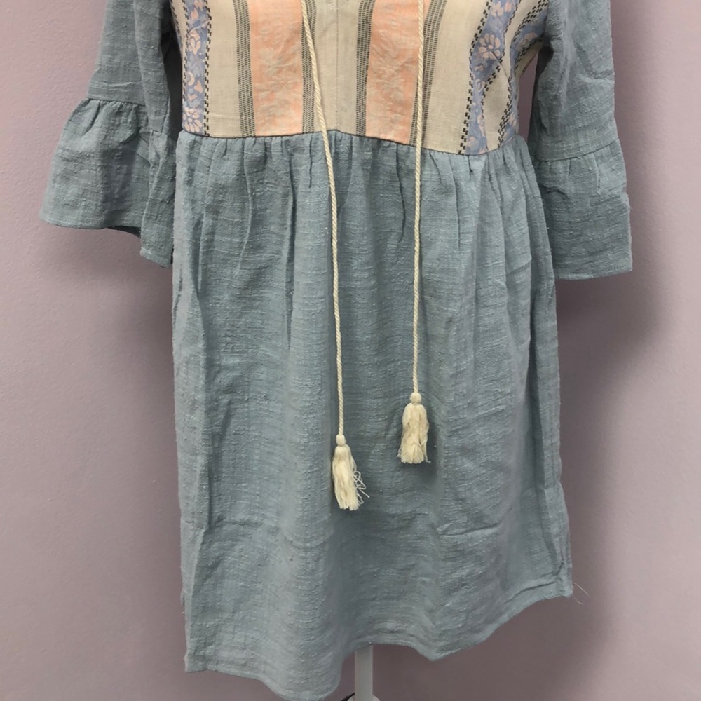 Babydoll Blue Dress with Tassel front - Picture 6 of 9